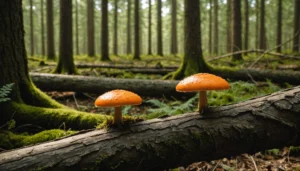 champignon orange sur bois mort