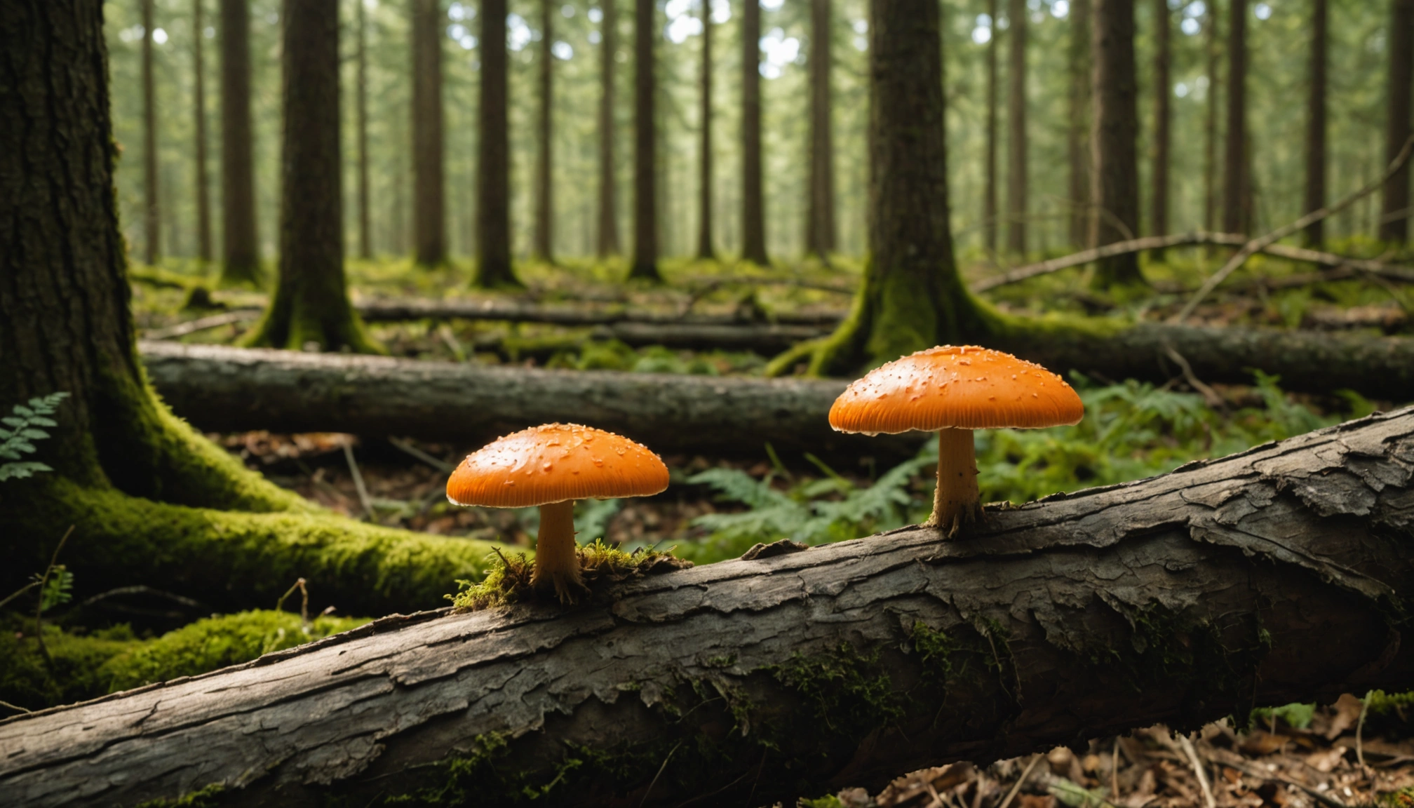 champignon orange sur bois mort